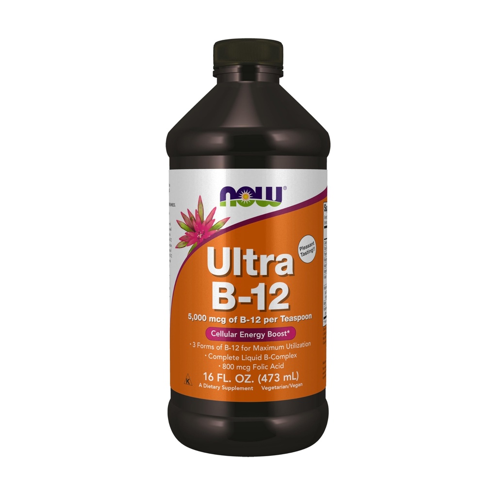 NOW Συμπληρώματα τροφίμων, Ultra B-12, Υγρό, 800 mcg Φολικό οξύ, Κυτταρική παραγωγή ενέργειας*, 16-Ounce