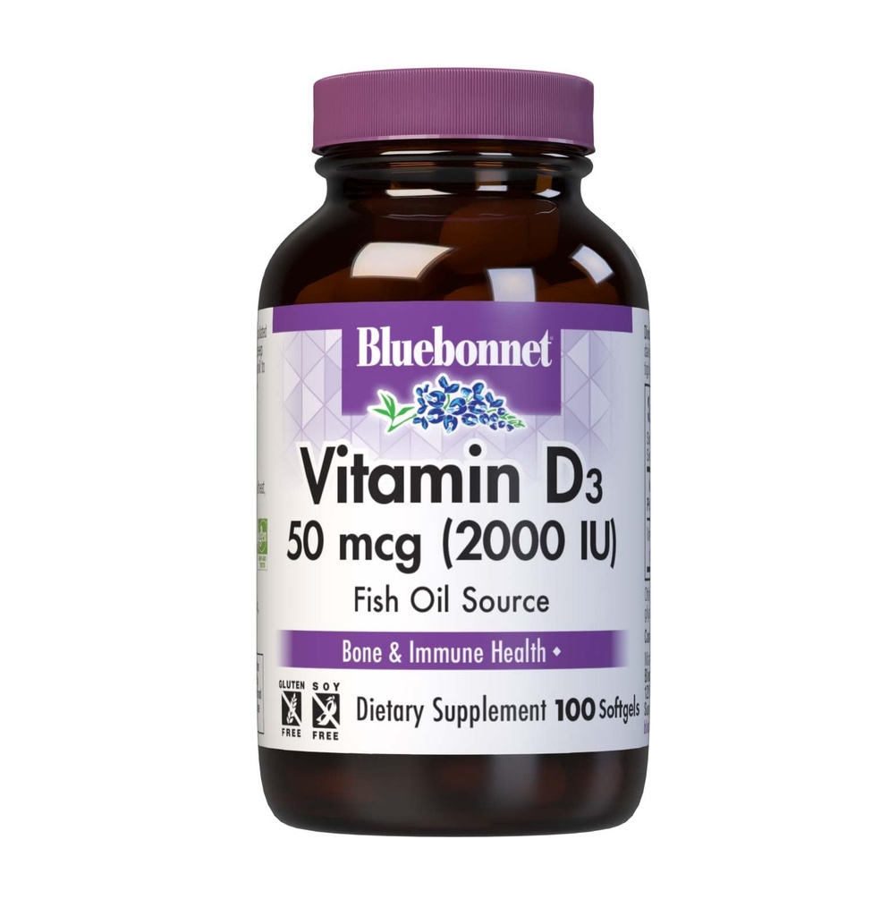 Bluebonnet Βιταμίνη D3 2000 IU Καψάκια λαχανικών, 100 Count (Pack of 1)