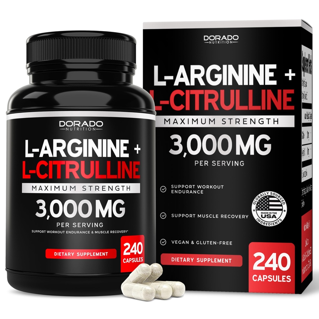 L Arginine L Citrulline Συμπλήρωμα 3000mg (240 κάψουλες) Νιτρικά χάπια οξειδίου για άνδρες - Stamina, αντοχή, απόδοση για προπονήσεις - ΟΧΙ συμπληρώματα για άνδρες - χωρίς γλουτένη, μη ΓΤΟ, κάψουλες Vegan