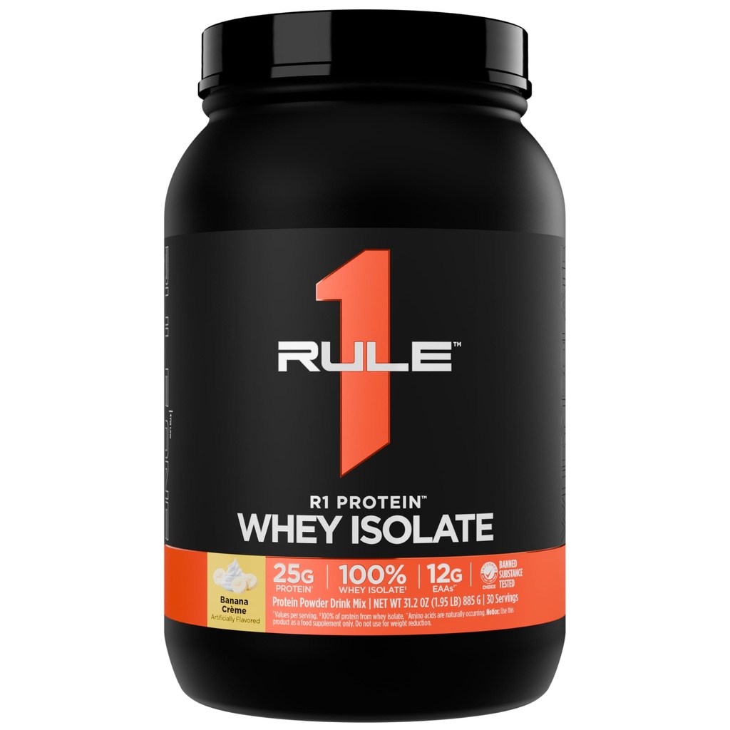 Άρθρο 1 R1 Πρωτεΐνη Whey Isolate - με 25g πρωτεΐνη & 6g BCAA Αποκλειστικά από Απομονωμένες & Υδρολυμένες Πηγές για την αποκατάσταση προπόνησης (2 λίρες *, μπανάνα Creme)