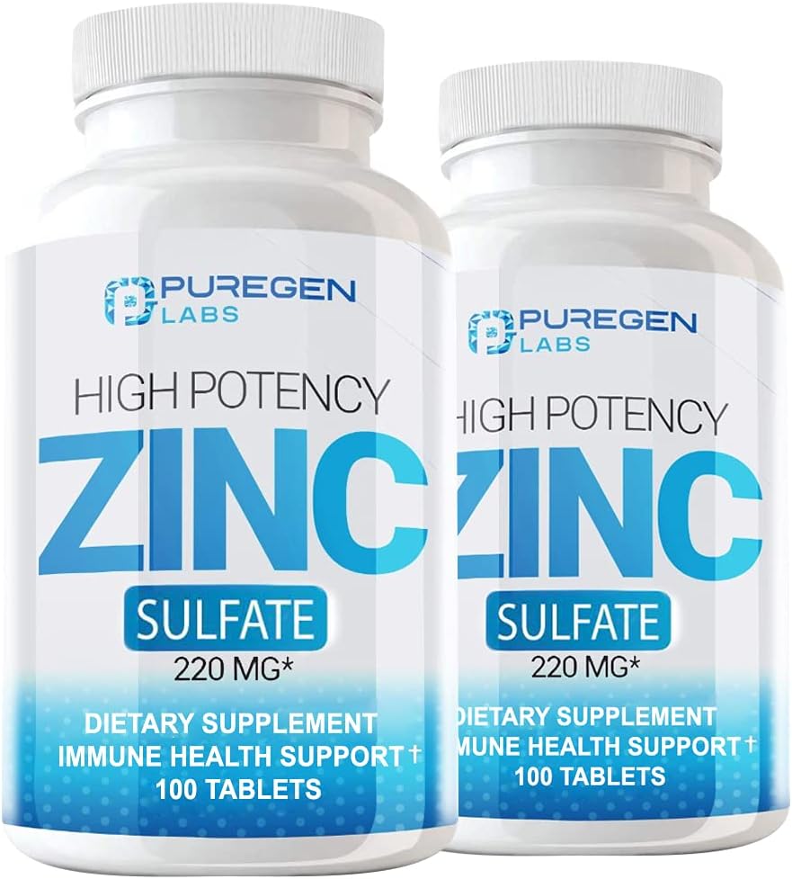 Puregen Labs Zinc Sulfate 220 mg Διαιτητικά δισκία - 100 Count (Pack of 2)
