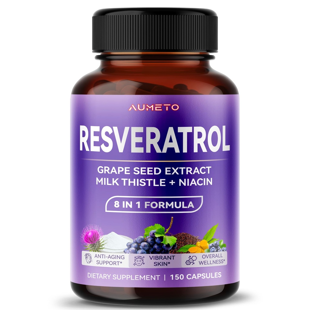 Ultra Resveratrol 8 in 1 Formula - with Grape Seed Milk Thistle Niacin (150 Count (Pack of 1))