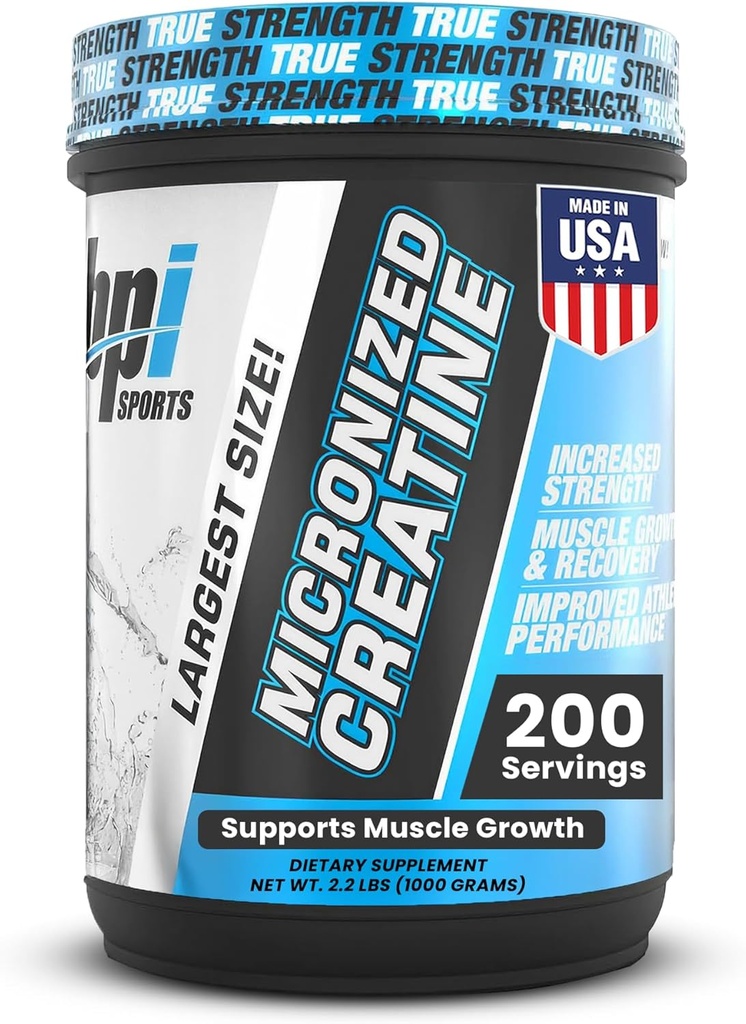 BPI Sports Micronized Creatine – Boost Strength, Reduce Fatigue – Lean Muscle Support with Creatine Monohydrate – Unflavored Powder for Recovery, Endurance, and Performance (200 Servings)