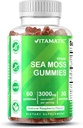 Vitamatic Irish Sea Moss Gummies – 3000mg Ισοδύναμο ανά υπηρεσία (από το εκχύλισμα 132.5mg) – 60 Ct Κατασκευασμένο με Bladderwrack & Burdock Root – Seamoss συμπλήρωμα για το θυρεοειδές, ενέργεια & ανοσοποιητική υποστήριξη