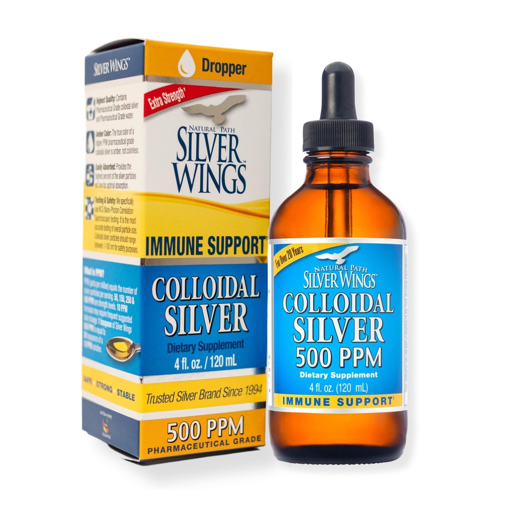 Natural Path Silver Wings - Colloyal Silver 500 ppm - Pure Mineral Supplement - Ανοσοποιητική Υποστήριξη για την οικογένειά σας - Ισχυρή Θεραπεία Χωρίς Κακή Γεύση (4fl oz/120ml)