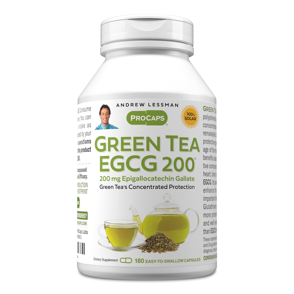 ANDREW LESSMAN Πράσινο Τσάι EGCG 200mg - 180 Κάψουλες - 200 mg EGCG, Ισχυρή Αντιοξειδωτική Υποστήριξη για Υγιή Ηπατική Λειτουργία, Ανοσοποιητικό, Εγκεφαλικό, Καρδιά και Κυκλοφορικά Συστήματα. Χωρίς πρόσθετα