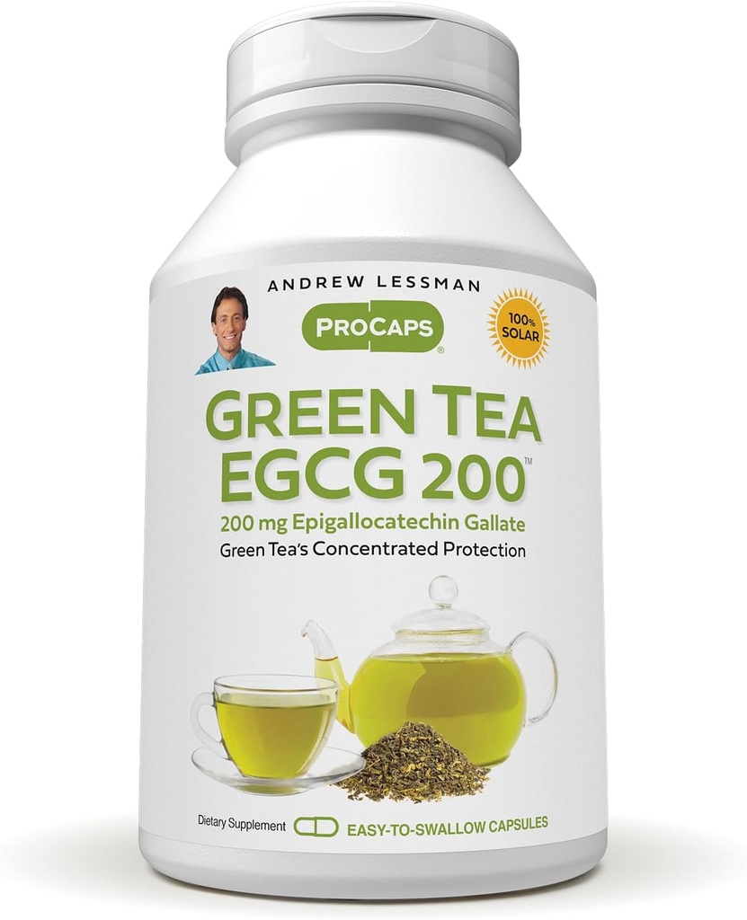 ANDREW LESSMAN Green Tea EGCG 200mg - 180 Capsules - 200 mg EGCG, Powerful Anti-oxidant Support for Healthy Liver Function, Immune, Brain, Heart and Circulatory Systems. No Additives