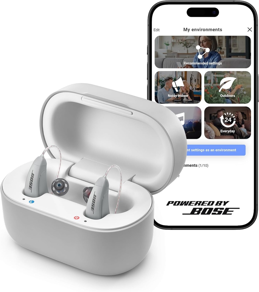 Lexie B2 Βοηθήματα εξωχρηματιστηριακής ακοής Powered by Bose - Bluetooth Call Enabled for iOS, Rechargable with App Control, all day Comfort. Self-Fit Solution, Μείωση θορύβου, για ήπια έως μέτρια απώλεια ακοής (Gray)