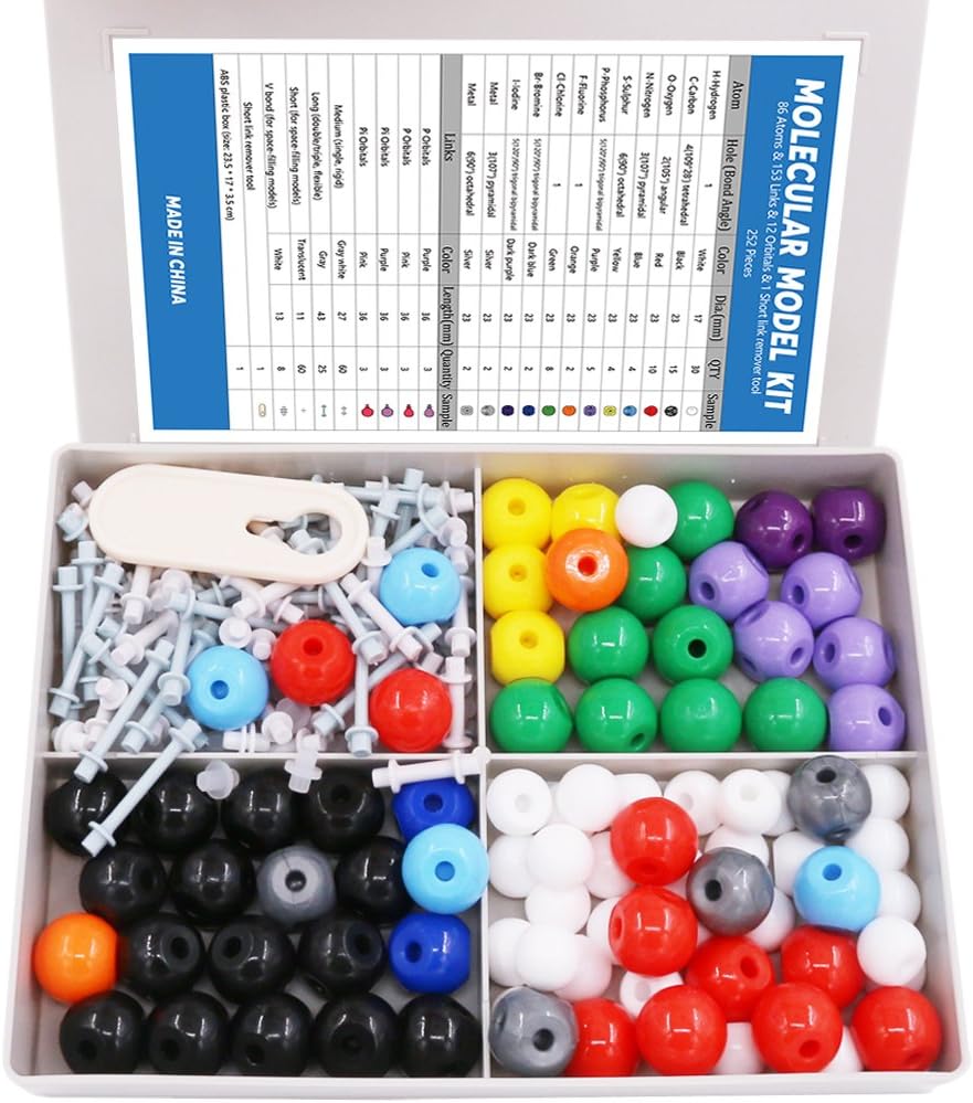 Swpeet 240 Pcs Οργανική Χημεία Μοριακό Μοντέλο Φοιτητής και Δάσκαλος Κιτ, Χημεία Μοριακό Μοντέλο Φοιτητής και Δάσκαλος Σετ - 86 Atoms & 153 Bonds & 1 Σύντομη Remover Tool