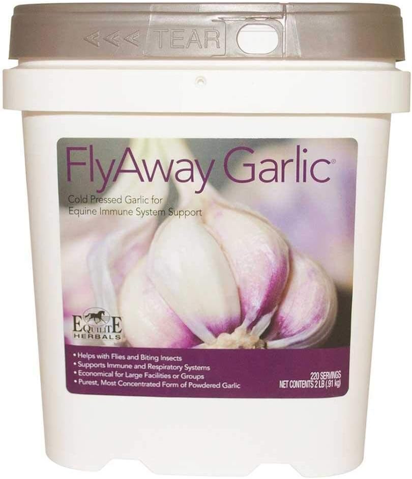 FlyAway σκόρδο. Feed-Thru συμπλήρωμα για τα άλογα. 100% Σκόρδο κρύου τύπου Σκόνη υποστηρίζει υγιή ανοσοποιητικά, αναπνευστικά και διεγερτικά συστήματα. Φυσικός Πράκτορας Αποτρίχωσης.