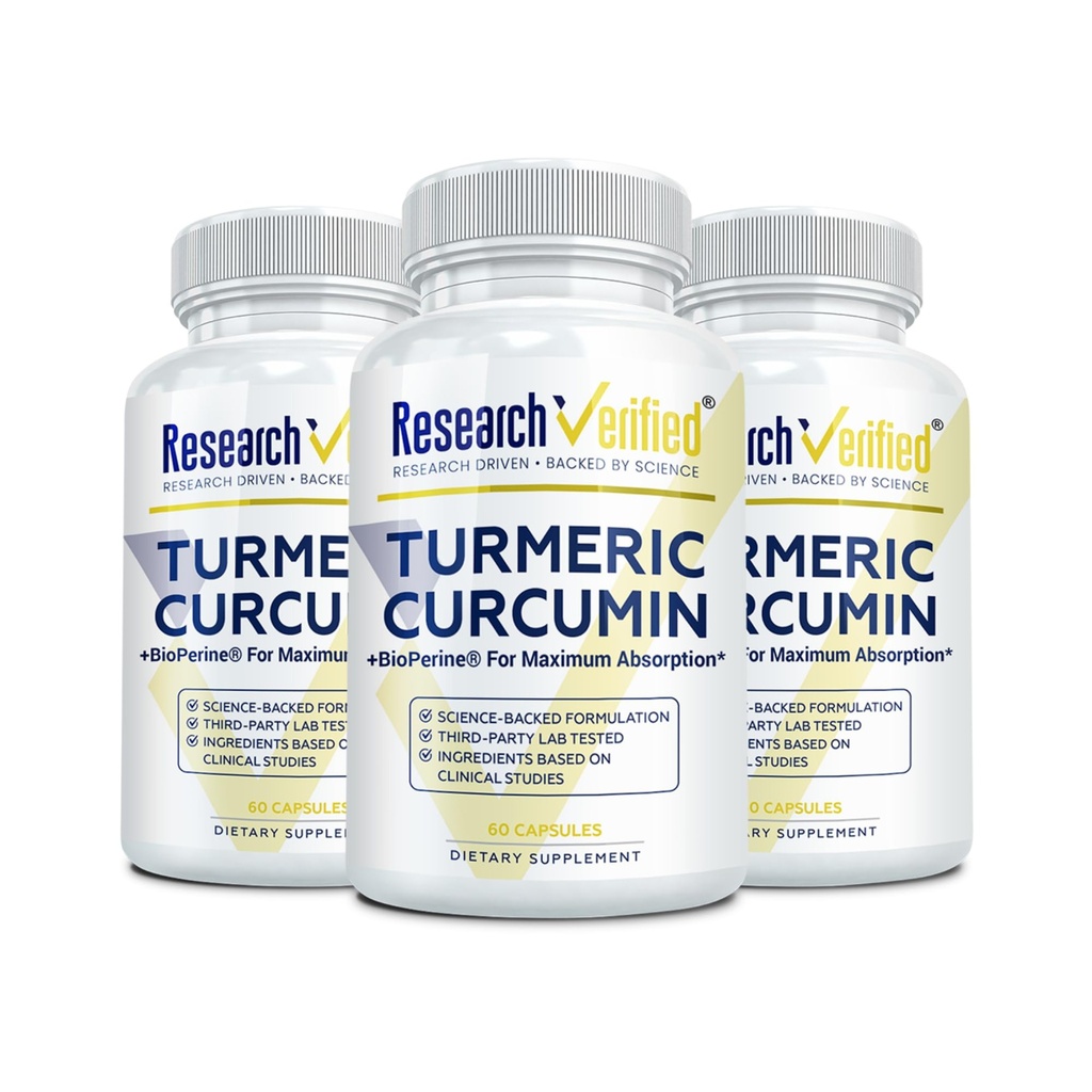 Έρευνα Επαληθευμένο Κουρκουμίνη - με BioPerine, Curcumin C3 Complex - Vegan - Made in The USA - 180 Caps - Made in The USA