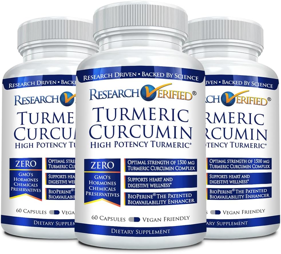 Research Verified Turmeric Curcumin - with BioPerine, Curcumin C3 Complex - Vegan - Made in The USA - 180 Capsules - Made in The USA