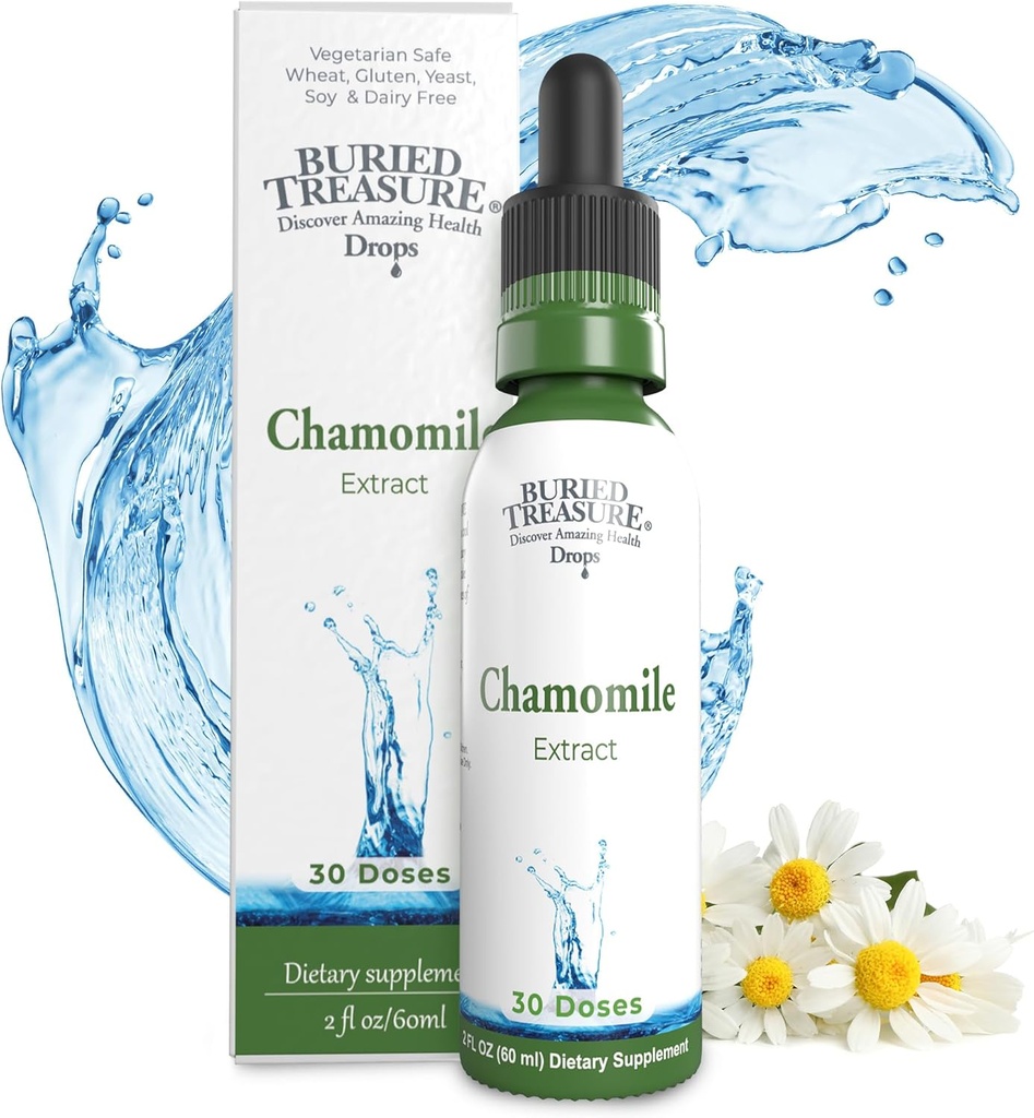 Thried Treasure Χαμομήλι Drops – 30 Μερίδες, 2oz, Liquid Herbal Calm Supplement for Relaxation Support, No Sugar Added