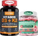 Vitamin D3 20,000 IU + K2(MK7) 200mcg Softgels + Akkermansia Probiotics Gummies with Prebiotics Fiber