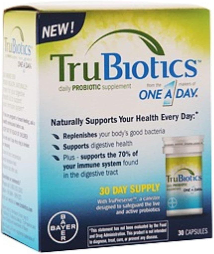 Trubiotics Daily Probiotic, 30 Κάψουλες - Χωρίς γλουτένη, χωρίς σόγια Digestive + Immune Health Supplement for Men and Women (Pack of 2)