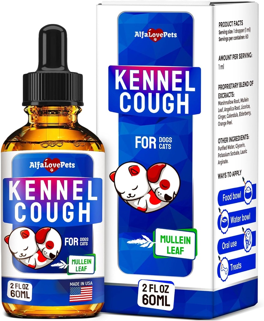 Kennel Cough Treatment for Dogs & Cats – Σκύλος Cuppressant Βοηθά με Αλλεργίες, Runny μύτη, φτάρνισμα – για όλες τις φυλές & μεγέθη – Mullein Leaf και Calendula – 2 Oz