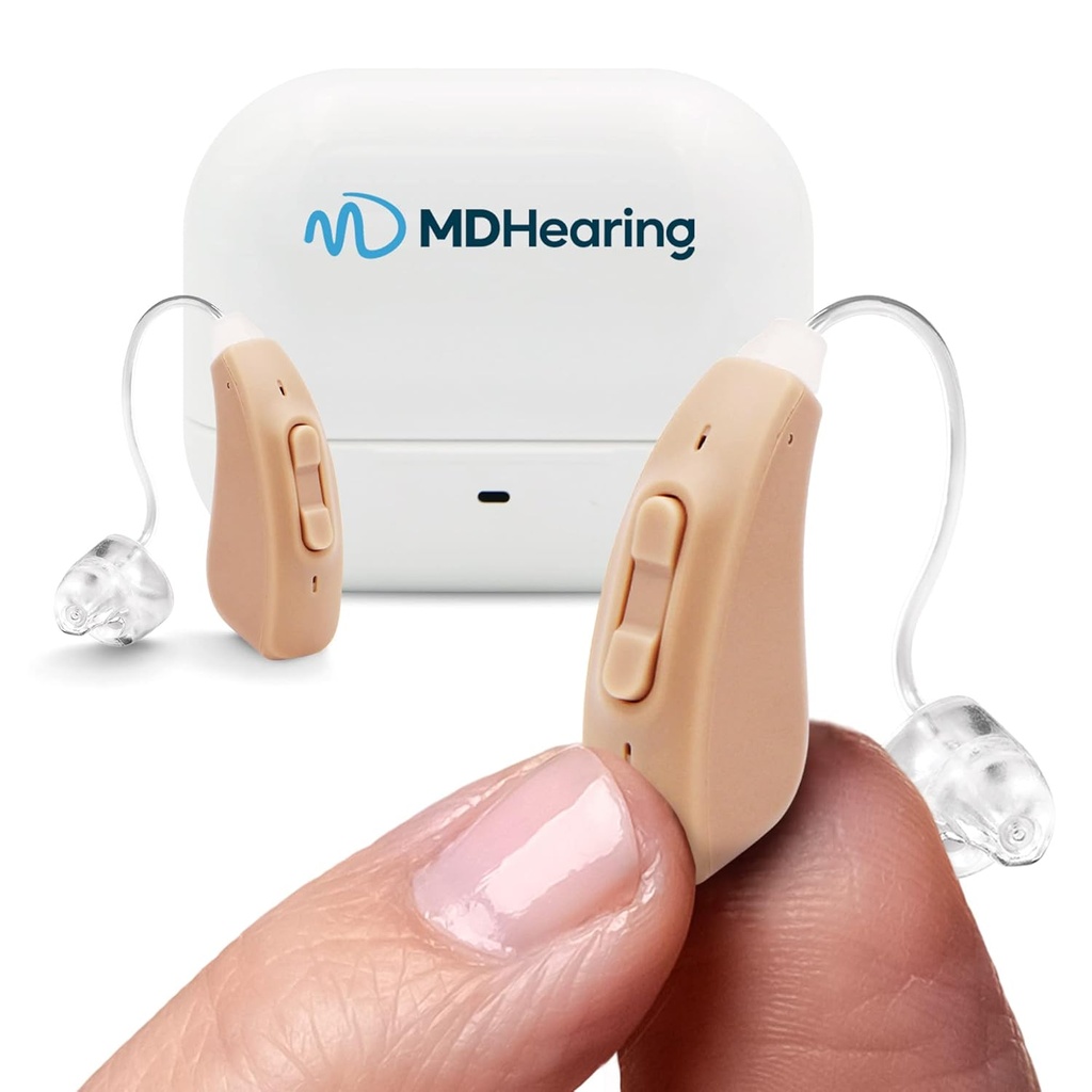 MDHearingAid AIR Aκοή Aid (ζεύγος), εξωχρηματιστηριακά επαναφορτιζόμενη, Crystal-clear Digital Sound by MDHearing, Perfect for Glasses, Σχεδόν Αόρατη