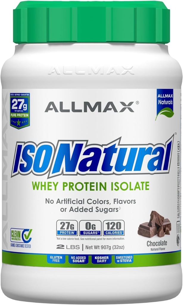 ΣΥΝΤΟΜΟΓΡΑΦΙΚΟ ΔΙΑΤΡΟΦΗΣ ALLMAX Whey Protein Isolate, Chocolate - 2 lb - 27 γραμμάρια πρωτεΐνης ανά Scoop - Zero Fat & Sugar - 99% Λακτόζη Χωρίς - με Πρεβιοτικά - Χωρίς Τεχνητές Γεύσεις - 29 Μερίδες