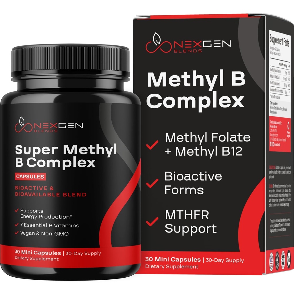 Συμπλέγματος μεθυλιωμένης βιταμίνης Β - Bioactive Methyl B Complex με 5-MTHF Φολικό μεθύλιο & B12 Methylcobalamin για την ενέργεια του εγκεφάλου & την υποστήριξη της ομοκυστεΐνης - Super Vitamin B Complex (30 μέτρημα)