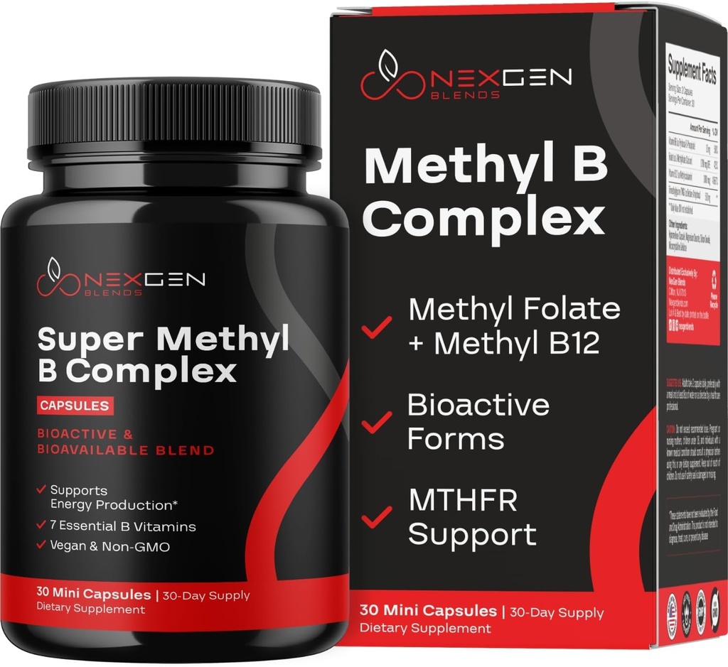Συμπλέγματος μεθυλιωμένης βιταμίνης Β - Bioactive Methyl B Complex με 5-MTHF Φολικό μεθύλιο & B12 Methylcobalamin για την ενέργεια του εγκεφάλου & την υποστήριξη της ομοκυστεΐνης - Super Vitamin B Complex (30 μέτρημα)