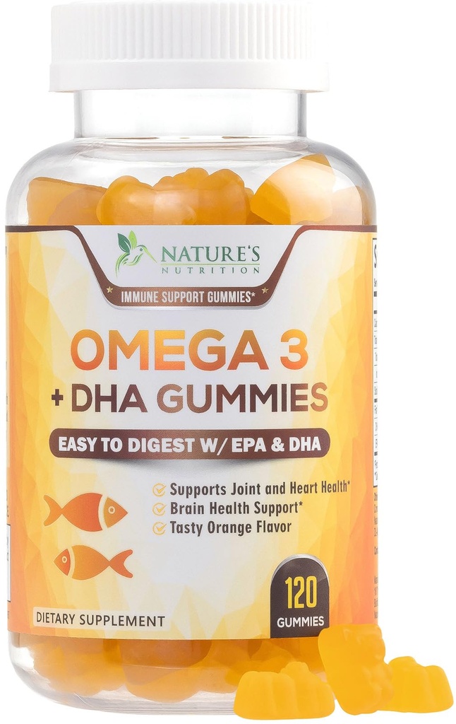 Ωμέγα 3 Fish Oil Gummies - Heart Healthy Omega 3 Gummy συμπλήρωμα με υψηλή απορρόφηση DHA & EPA, Extra Strength Joint & Brain Support, Delicious Orange Flavor Fish Oil Nature's Vitamin - 120 Gummies