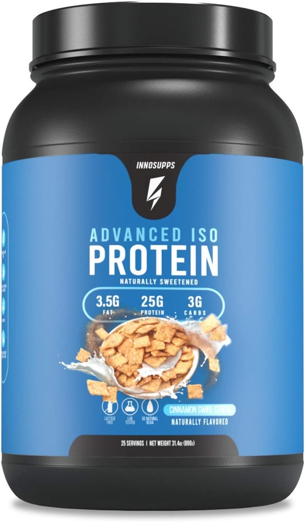 Inno Supps Advanced Iso Protein - 100% Whey Isolate Protein Powder, No Artificial Sweeteners, Low Fat, Low Carbs, 25g Protein, Hormone Free, Gluten Free, Soy Free - 25 SVGS(Cinnamon Swirl Cereal)