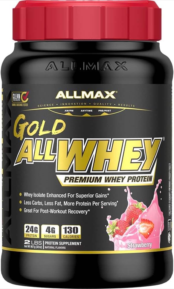 ALLMAX Nutrition Gold ALLWHEY, Strawberry - 2 lb - 24 Grams of Protein Per Scoop - Gluten Free, Low Carb & Low Sugar - Approx. 30 Servings