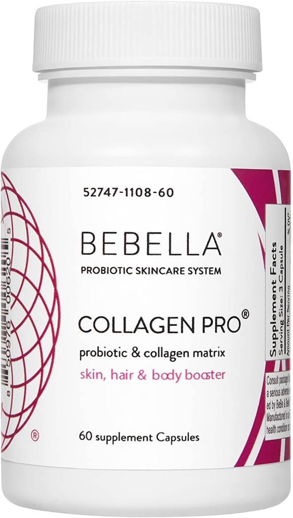 Bebella Collagen Pro- Pro- Probiotics & Collagen Peptides I Βελτιώνω την ουροδόχο κύστη και το δερματικό φραγμό Μειώνει τη φλεγμονή, Υποστηρίζει υγιή δέρμα, τα μαλλιά και τα νύχια w/Zinc VIT C Hyaluronic Acid 60 κάψουλες