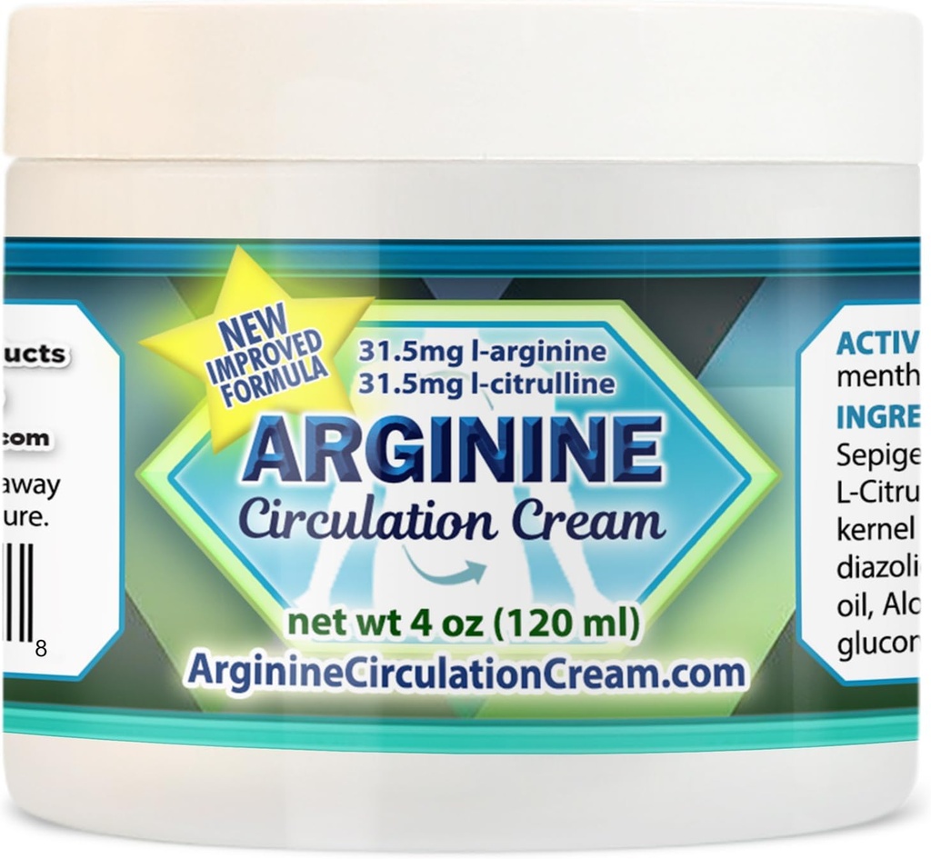 Arginine Circulation Cream 4 oz - Menthol, L Arginine & L Citrulline Lotion - Υποστηρίζει υγιή πόδια & σώμα ροής αίματος - Ολόκληρα οικογενειακά προϊόντα