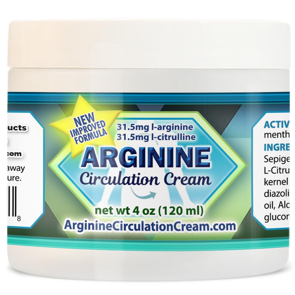Arginine Circulation Cream 4 oz - Menthol, L Arginine & L Citrulline Lotion - Υποστηρίζει υγιή πόδια & σώμα ροής αίματος - Ολόκληρα οικογενειακά προϊόντα