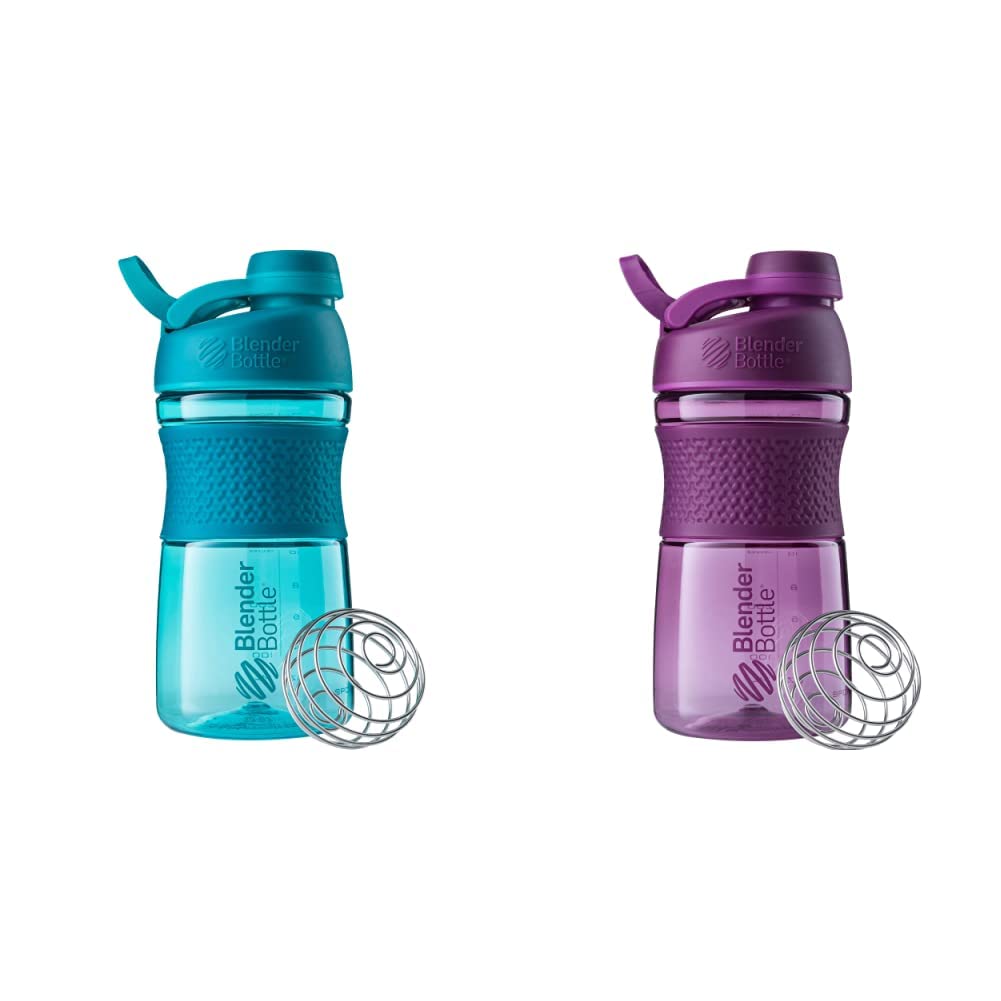 BlenderBottle 20-Ounce SportMixer Shaker Bottles with BlenderBall Wire Whisk, Plum and Teal