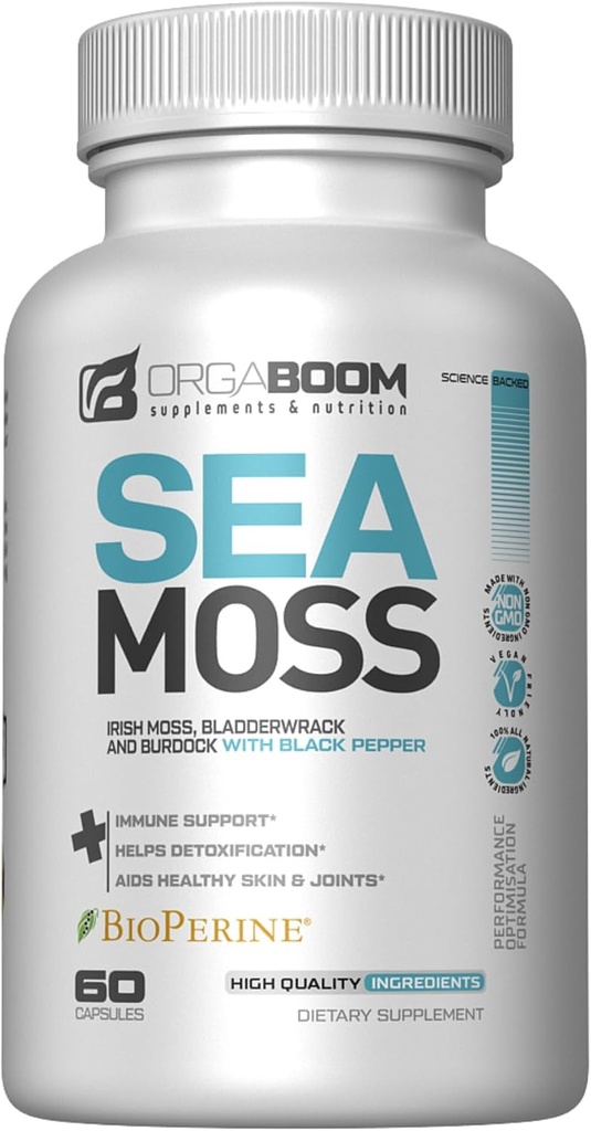 Sea Moss Caps Irish Sea Moss Supplement with Organic Burdock Root, Bladderwrack & Black Pepper 