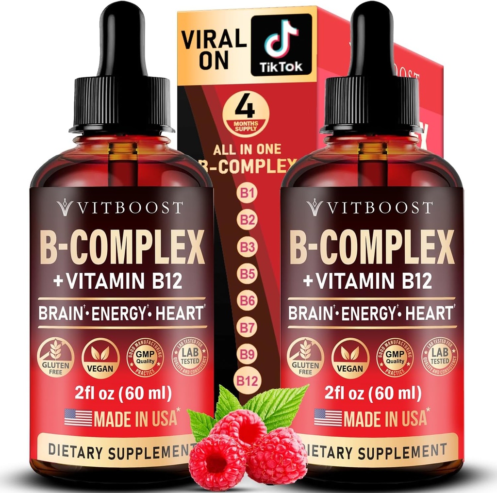 Vegan Βιταμίνη B12 με B Complex 20000 mcg- Επιπλέον δύναμη για άνδρες και γυναίκες- Raspberry Liquid Drops