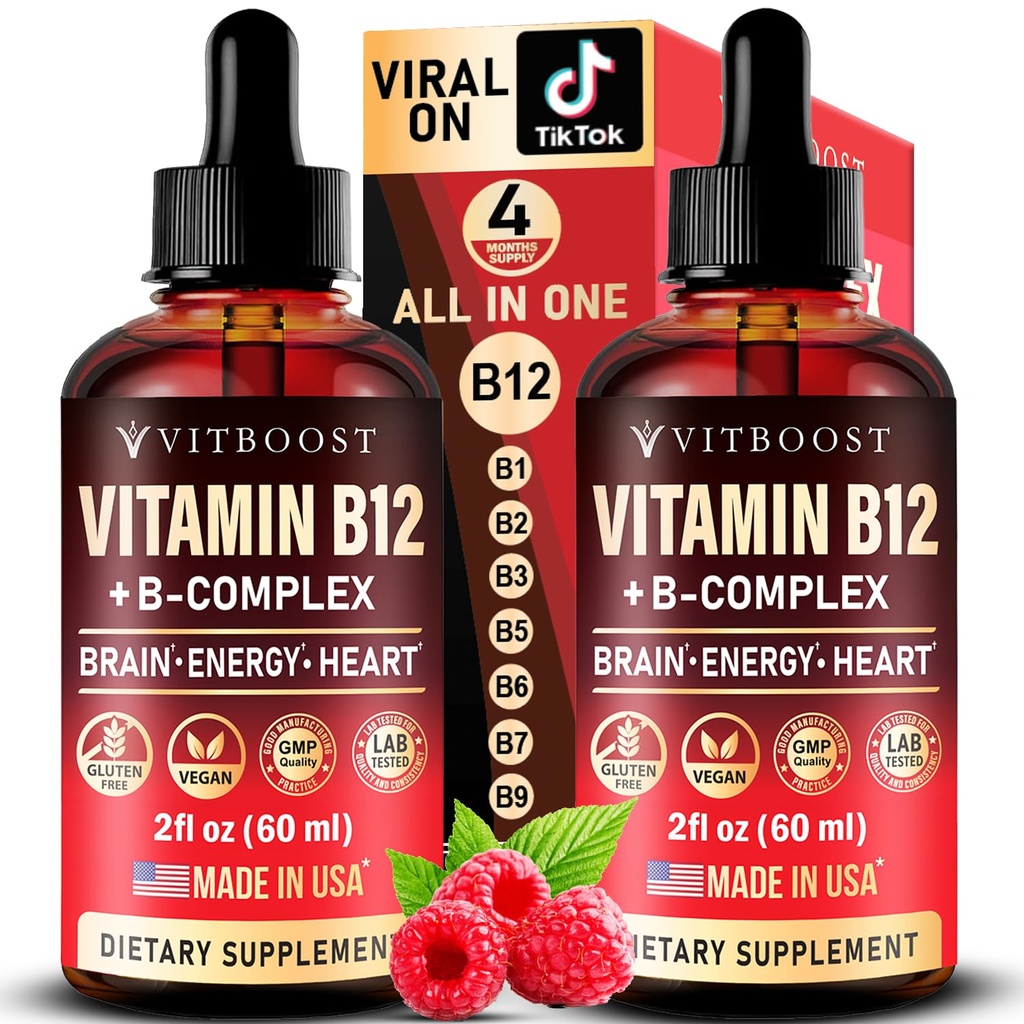Vegan Βιταμίνη B12 με B Complex 20000 mcg- Επιπλέον δύναμη για άνδρες και γυναίκες- Raspberry Liquid Drops