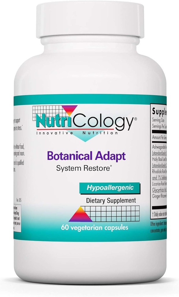Nutricology Botanical Adapt - Υποστήριξη στρες, συμπλήρωμα προσαρμογών, HPA, Ashwagandha, Rhodiola και Holy Basil, Cortisol Manager - 60 Count