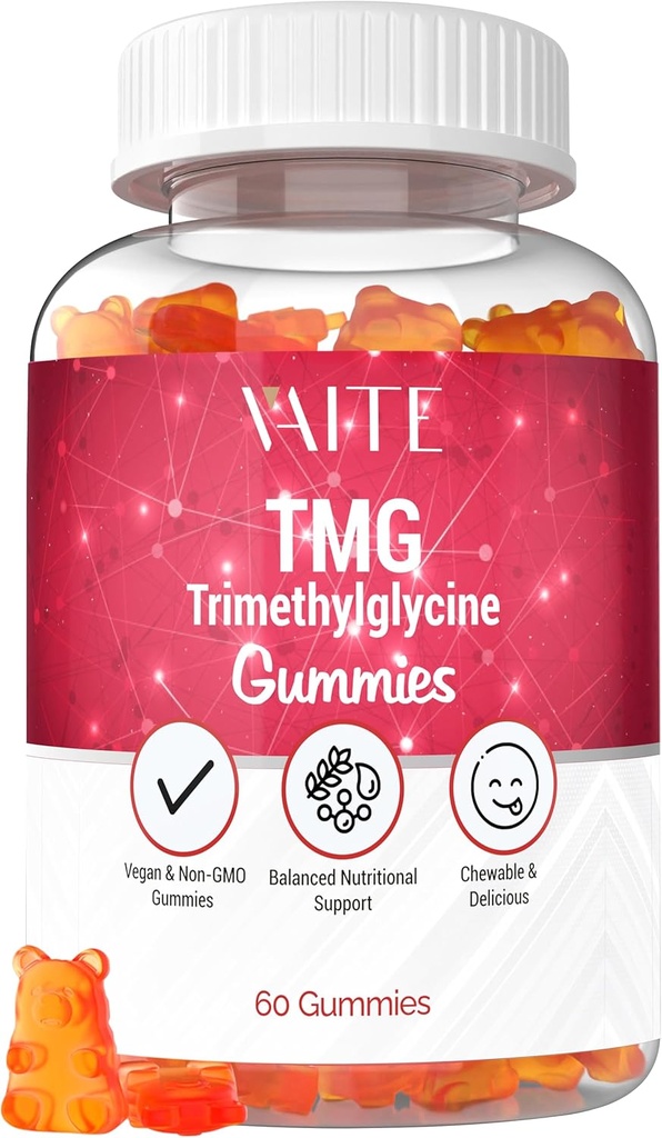 VAITE TMG Supplements - Trimethylglycine & Betaine Anhydrous Vitamin Supplement for Supporting Homocysteine Control with Tri Methylglycine, Gluten Free, Non-GMO, Vegetarian Formula - 60 Vegan Gummies