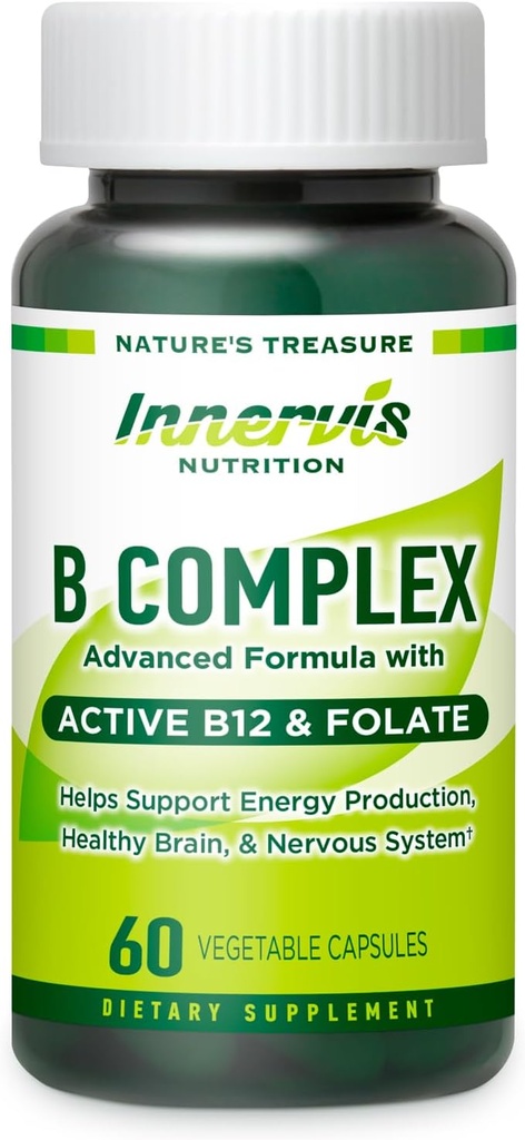Bioactive B Complex με ενεργό B12 & Folate – Υποστηρίζει την ενέργεια, τον εγκέφαλο και τα νεύρα υγεία, 60 κάψουλες Vegan