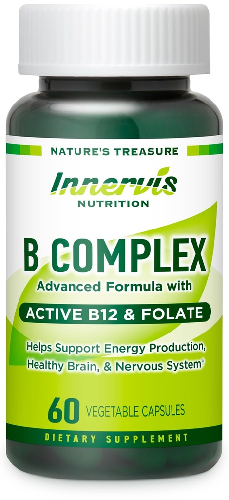 Bioactive B Complex με ενεργό B12 & Folate – Υποστηρίζει την ενέργεια, τον εγκέφαλο και τα νεύρα υγεία, 60 κάψουλες Vegan
