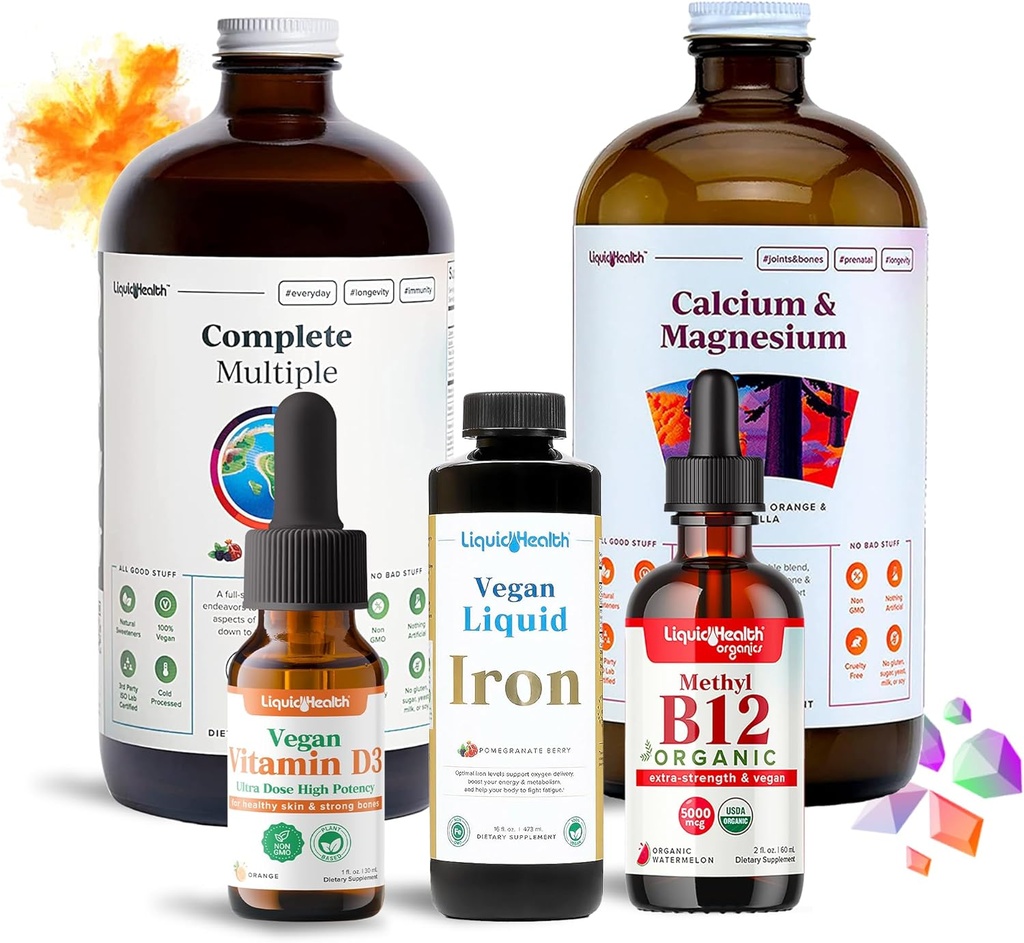LIQUIDHEALTH Ultimate Bariatric Liquid Vitamin Supplement Bundle - Καθημερινή Βαριατρική Πολυβιταμίνη με σίδηρο, ασβέστιο, μαγνήσιο, Vegan Vitamin D3 & Organic B12 - Βαριατρική Χειρουργική πρέπει να έχει, ΗΠΑ