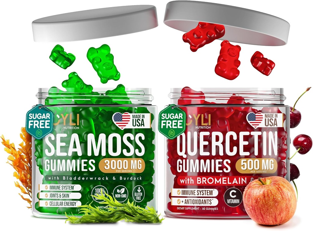 Quercetin Gummies + Irish Sea Moss Gummies - Immune Support Gummies - Irish Sea Moss Bladderwrack Burdock Root & Quercetin with Vitamin C - 60 Seamoss Gummies, 60 Quercetin with Zinc Gummies