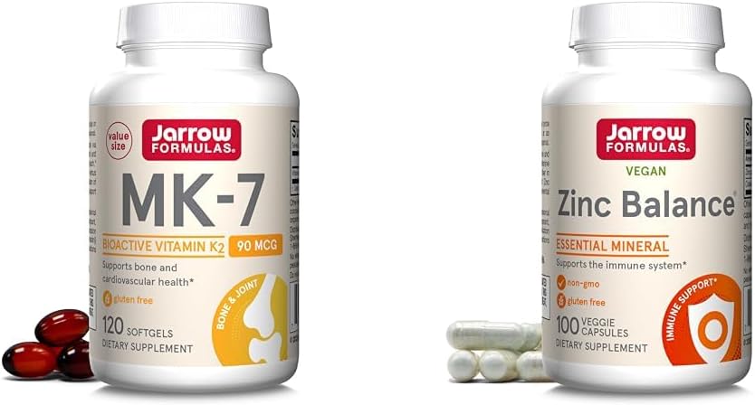 Jarow Formulas MK-7 90 mcg - Βιοενεργή μορφή βιταμινών K2 & Zinc Balance 15 mg - 100 Servings (Veggie Caps) - Περιλαμβάνει χαλκό