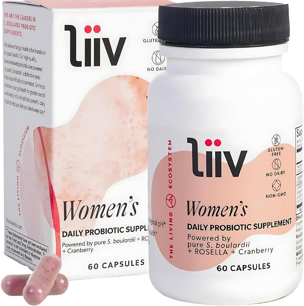 LiiV Probiotics Premium Γυναικείο προβιοτικό (60 Caps) Υποστήριξη Digestive Health Κολπικό pH Ισορροπία & UT Υποστήριξη 3-σε-1 Daily S boulardii Probiotic Blend