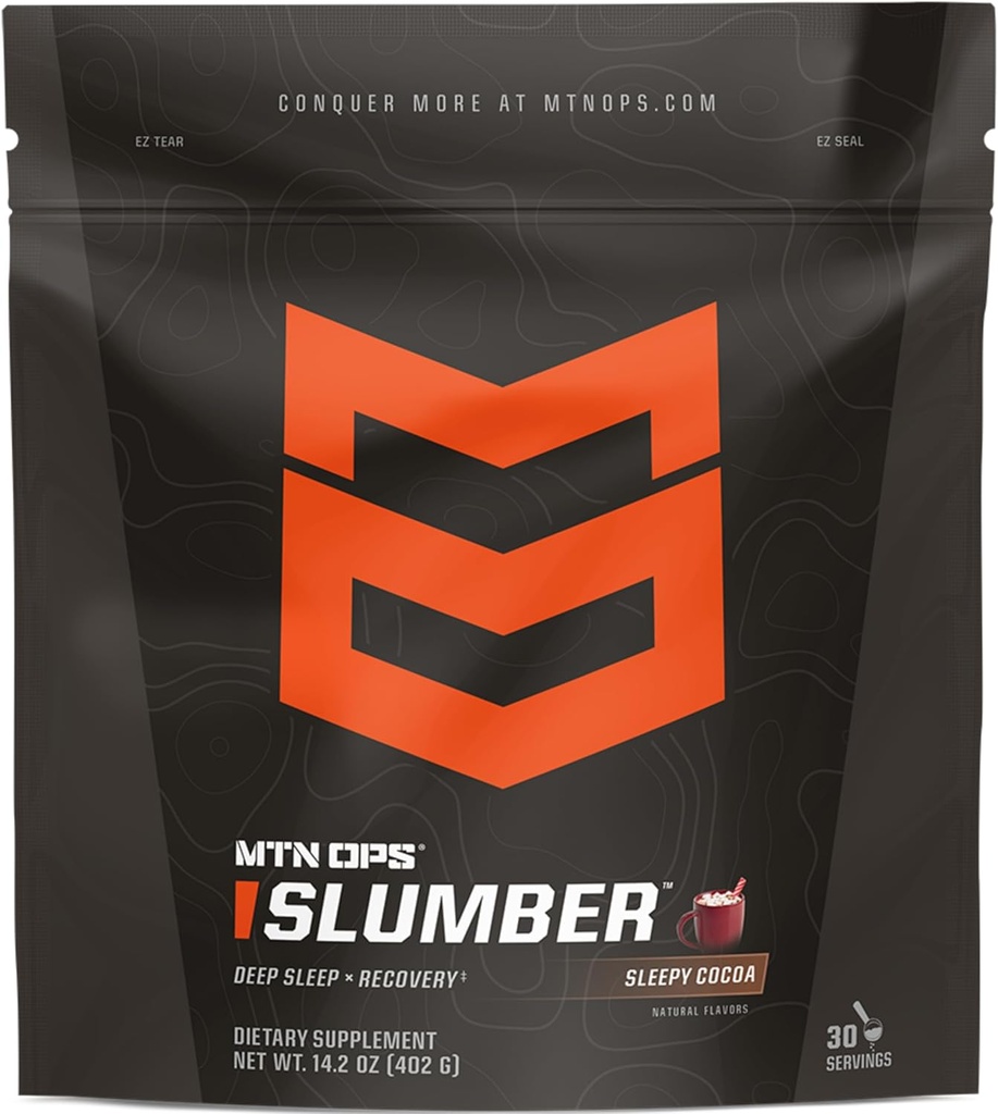 MTN OPS Slumber Sleep Aid for Muscle Recovery & Deep Sleep, Sleepy Cocoa Sleep Support Powder Drink Mix, 30 Services