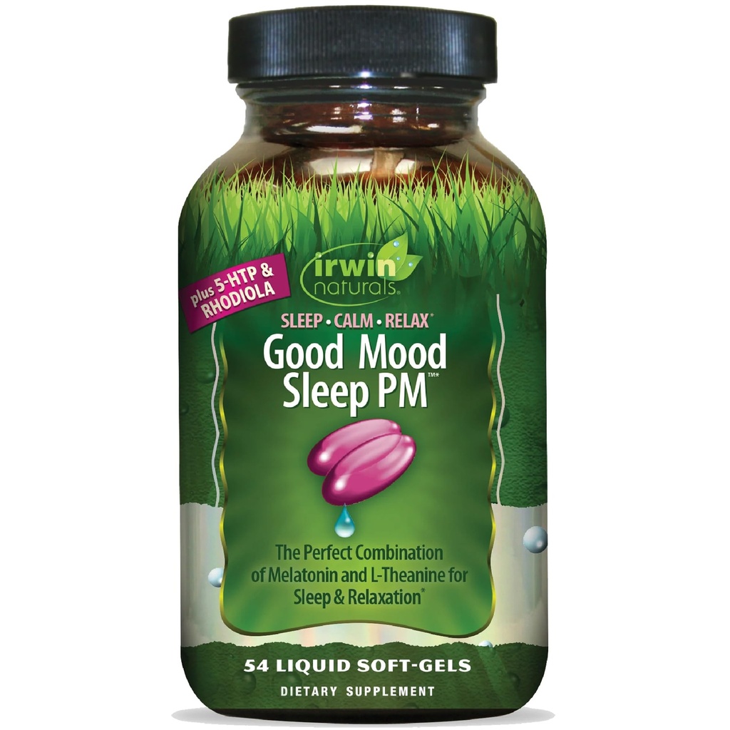Irwin Naturals Good Mood Sleep PM - 54 Liquid Softgels - με μελατονίνη και L-Theanine για ξεκούραση και χαλάρωση - 18 Σύνολο εξυπηρετήσεων