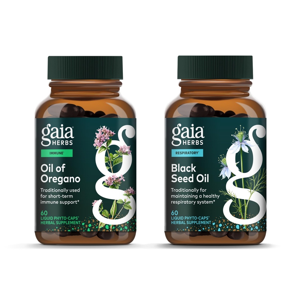 Gaia Herbs Oil of Oregano Immune & Antioxidant Support*, 60 Vegan Liquid Phyto-Caps Black Seed Oil Lung, Respiratory & Antioxidant Support*, 60 Vegan Liquid Phyto-Caps -Bundle (Pack of 2)