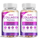 Multi Collagen Peptides Softgel - Type I, II, III, V, X - Hydrolyzed Collagen Peptides με Βιοτίνη, Βιταμίνη C, Υαλουρονικό οξύ, Υποστηρίζει Δερμάτινο καρφί μαλλιών, Grass-Fed, Non-GMO, 60 Softgel, 2 Pack