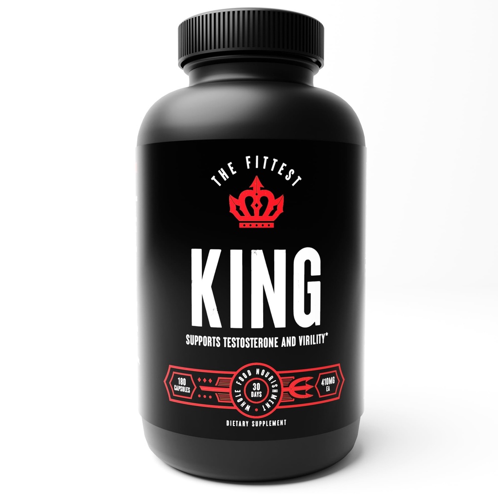 The Fittest King - Testosterone Booster Supplement - Υποστηρίζει την υγεία ορμονών, Stamina, & Strength - Περιλαμβάνει χόρτο που τροφοδοτείται με συκώτι βοοειδών, marrow των οστών, καρδιά & όρχι - 180 κάψουλες