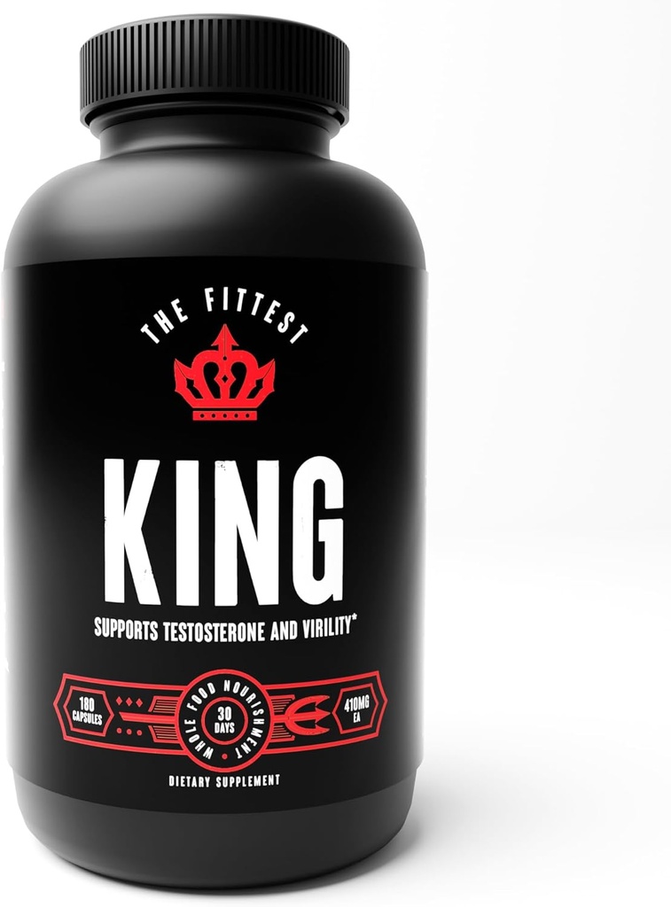 The Fittest King - Testosterone Booster Supplement - Supports Hormone Health, Stamina, & Strength - Includes Grass fed Bovine Liver, Bone Marrow, Heart & Testicle - 180 Capsules