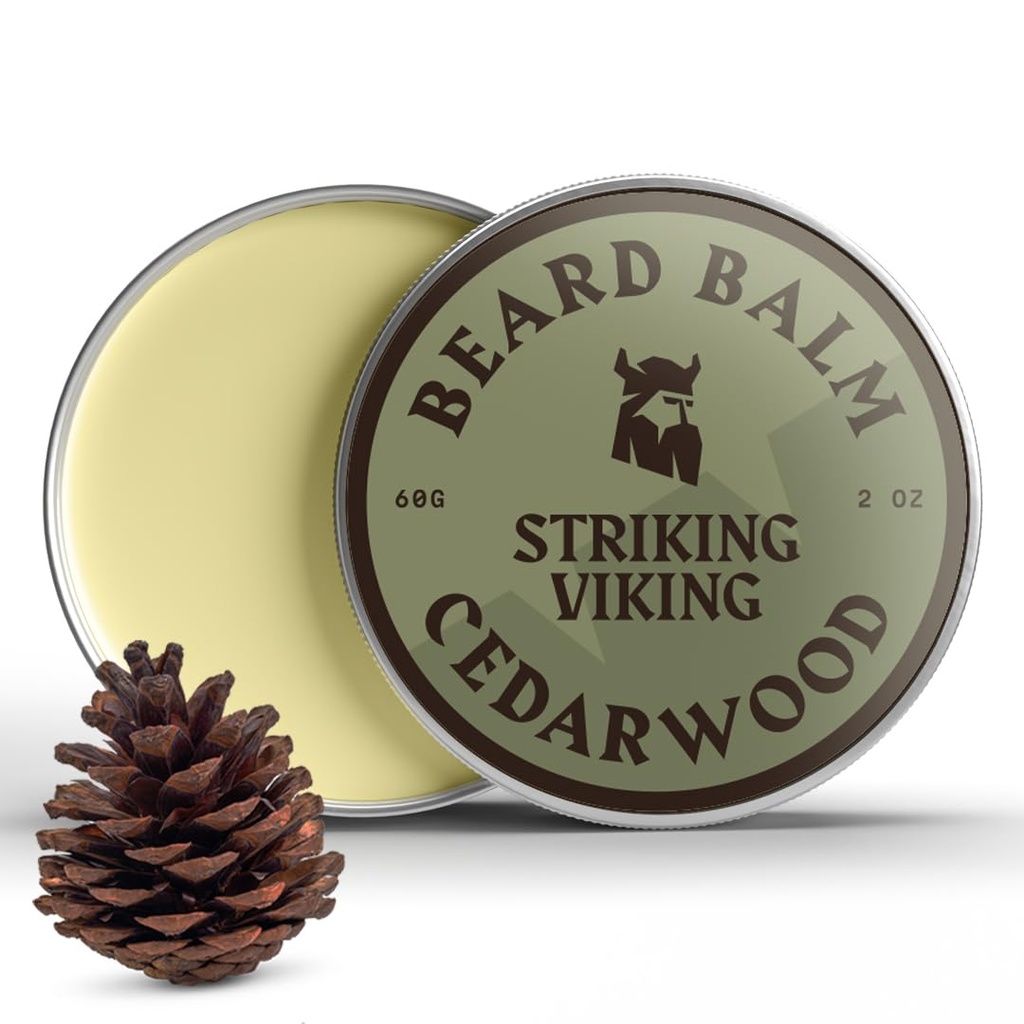 Striking Viking Beard Balm for Men - Leave in Beard Conditioner - Styling Balm Made with Naturally Derived Beard Butter, Argan & Jojoba Oils (2 Ounce (Pack of 1), Cedar Scent)