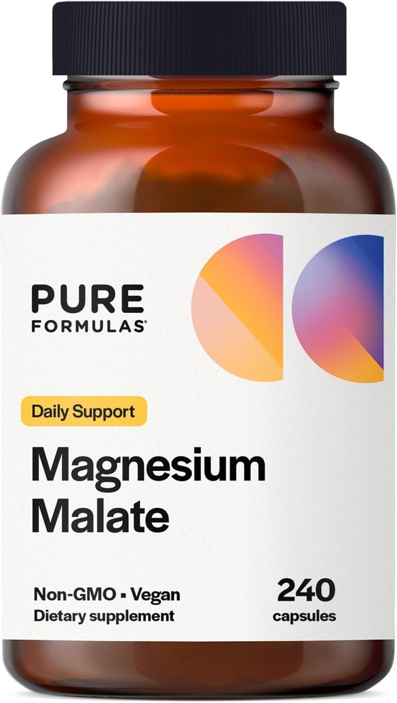 PureFormulas Κάψουλες Μαγνησίου - Χηλικό μαγνήσιο ως Di-Magnesium Malate - Εξαιρετικά βιοδιαθέσιμη μορφή για την υποστήριξη της ενέργειας, την υγεία των οστών + την αποκατάσταση των μυών, μαλάτο de magnesio 360 mg - 240 κάψουλες